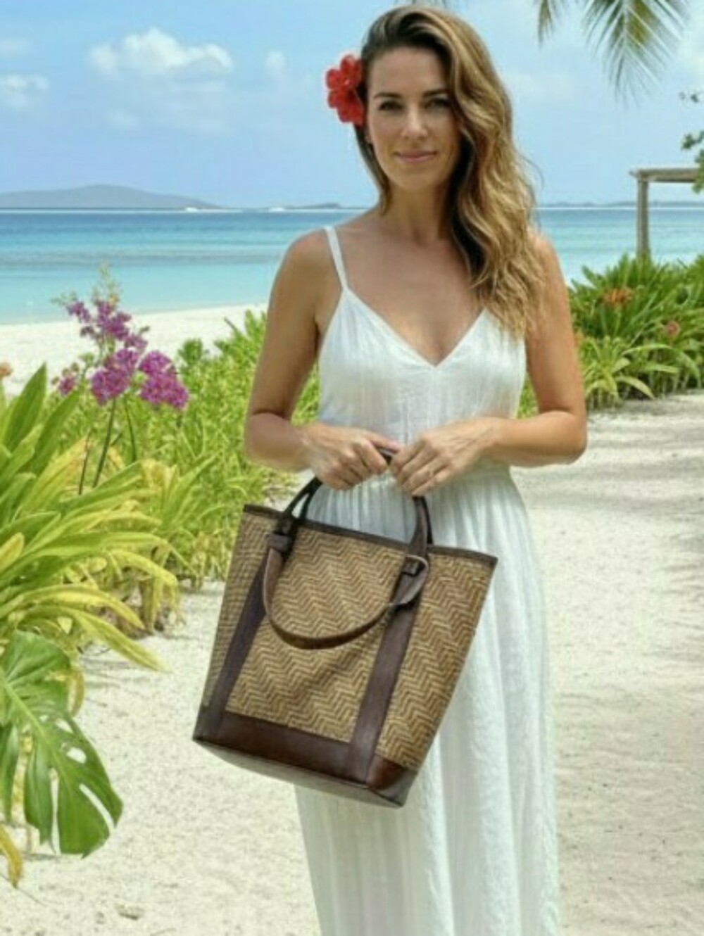 Vintage Indonesian Rattan and Leather  Bag